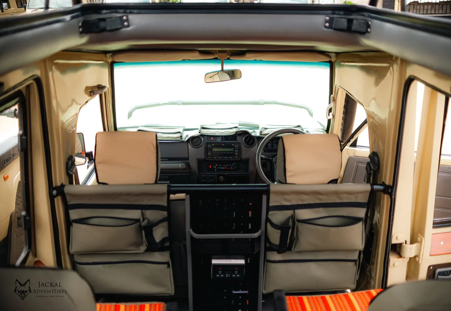 Interior of a Jackal Adventures Africa safari vehicle