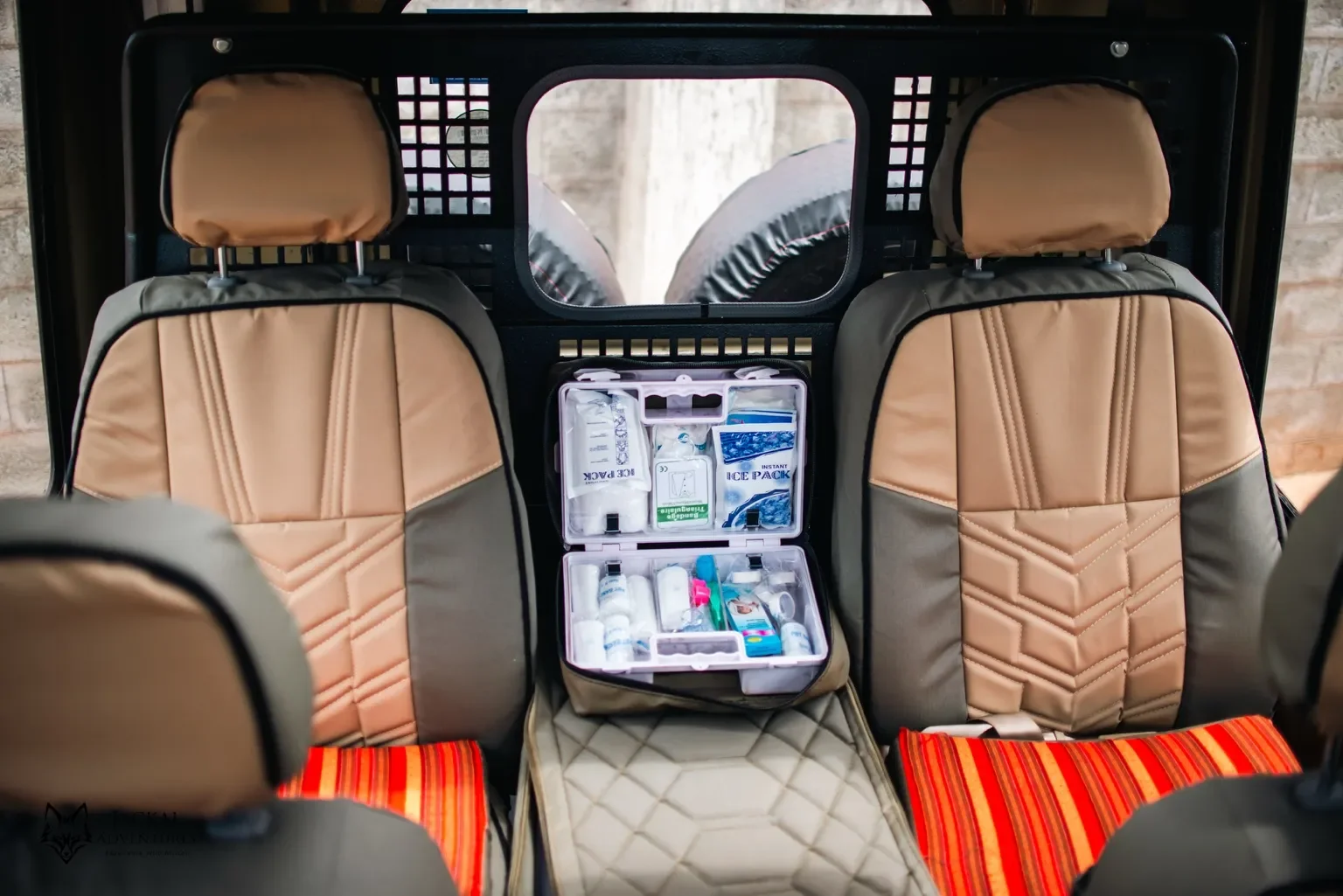 Premium leather safari seats inside a Jackal Adventures Land Cruiser