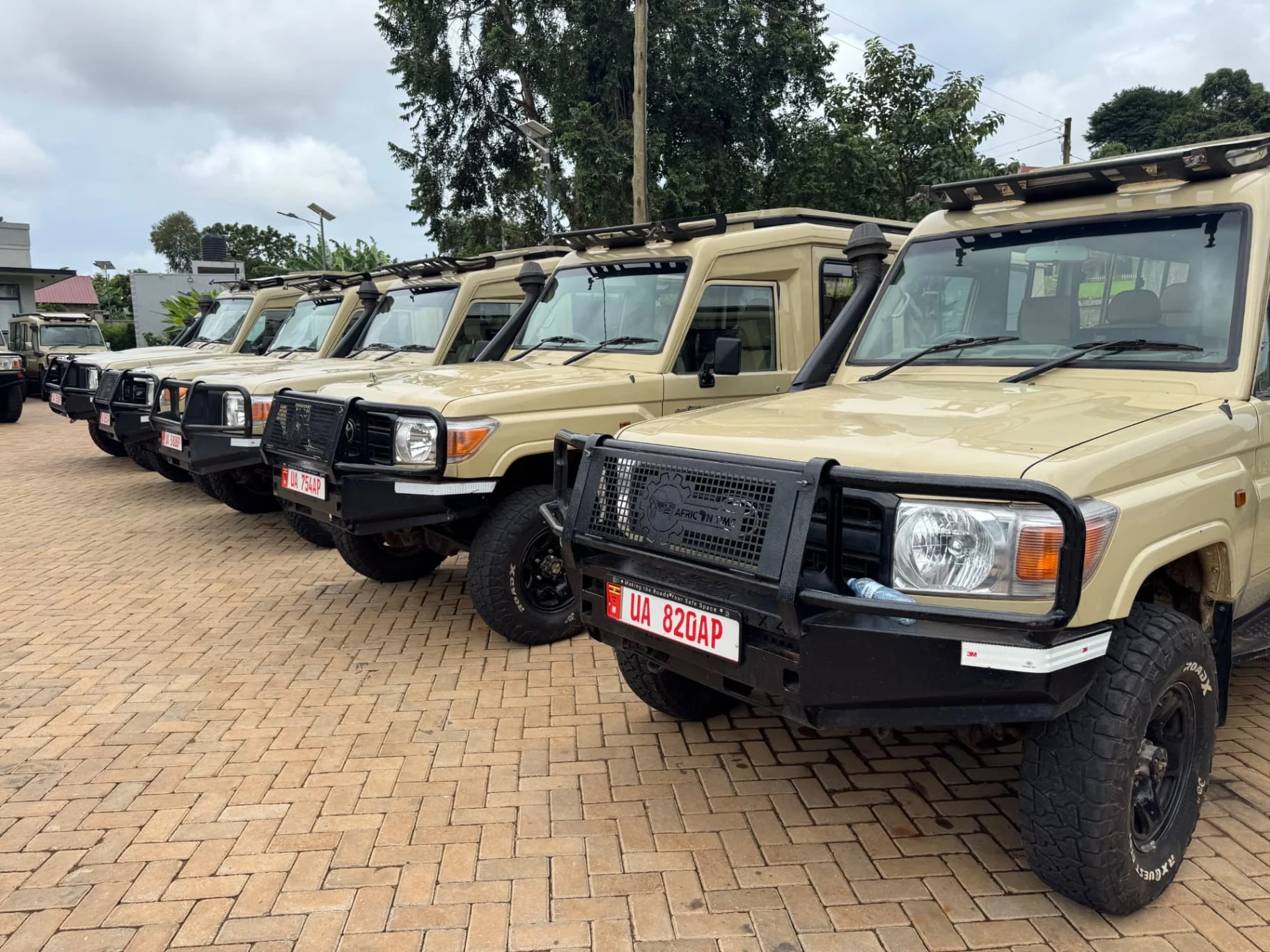 The Jackal Adventures Land Cruiser fleet lined up
